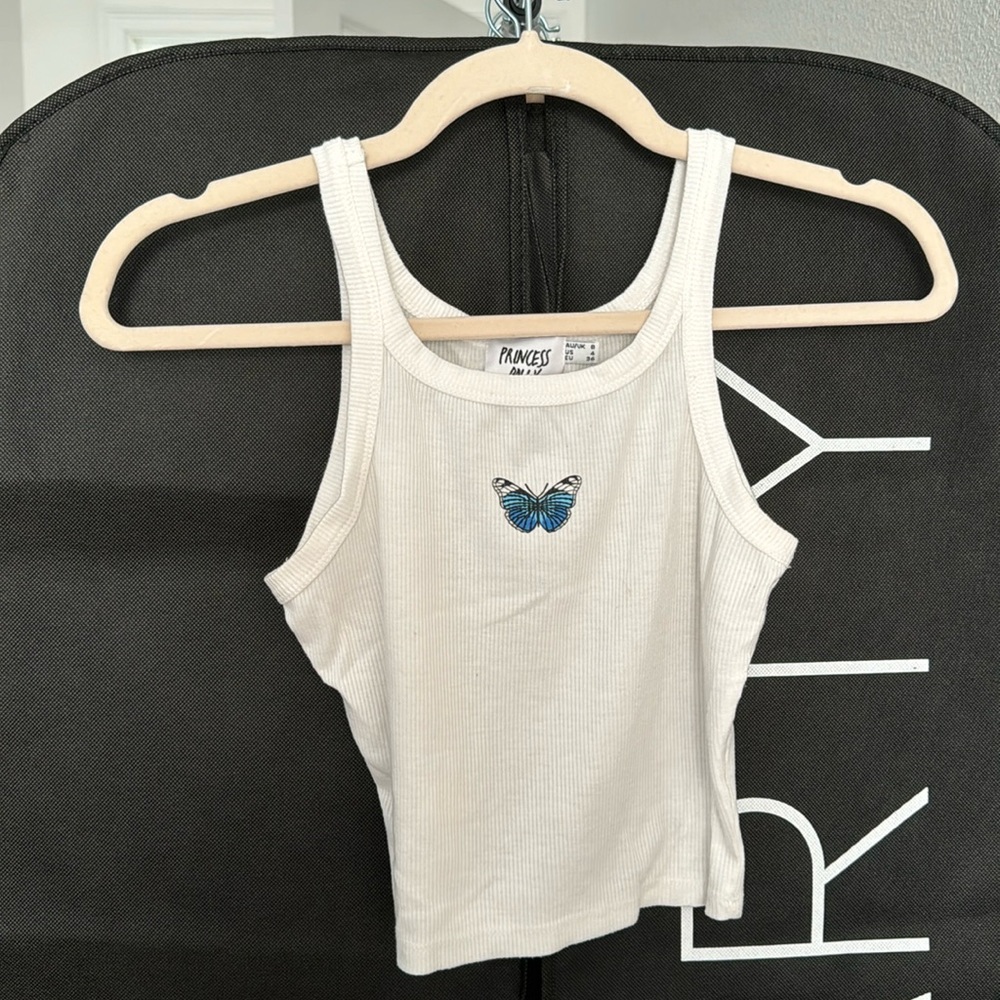 Princess Polly- crop white butterfly tank